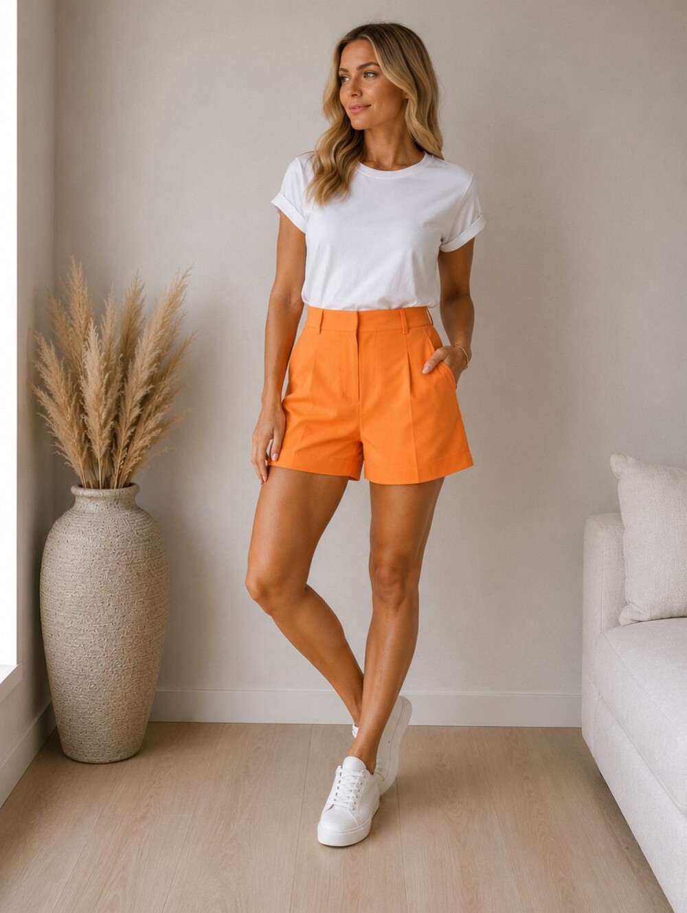 a new day Bright Orange High-Waist Tailored Women's Shorts 16